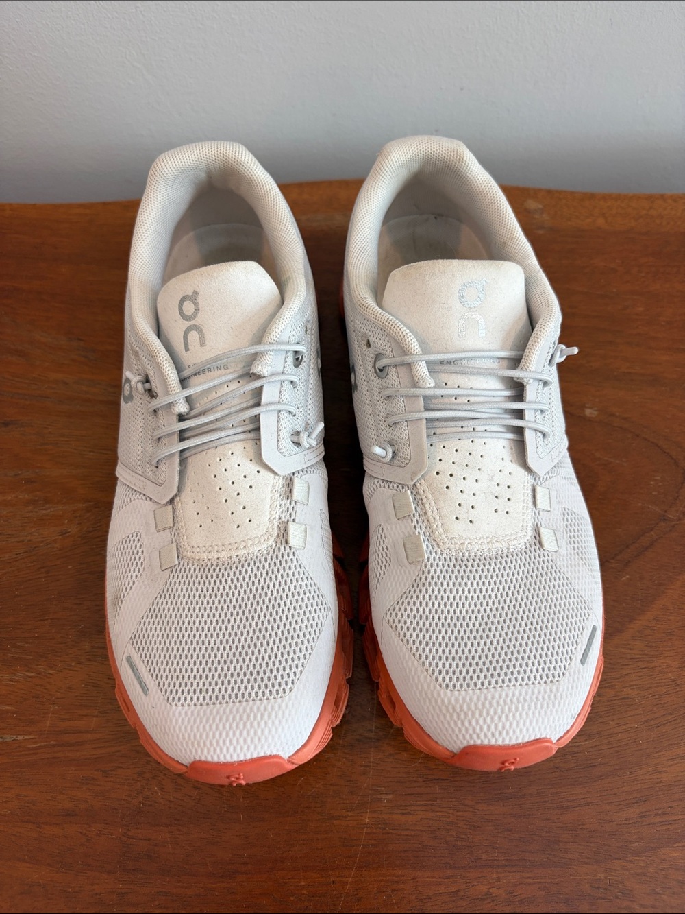 On Running Sneakers - White with Coral Outsole
